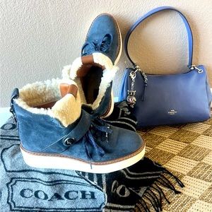 Coach Urban Hiker Suede Shearling-Lined Mid Boot ‘Blue/Cream Women’s Size 9